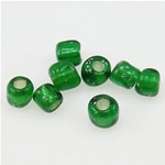 Srebrna Lined Staklo sjeme perli, Krug, srebro-postrojilo, zelen, 3x3.60mm, Rupa:Približno 1mm, Prodano By Torba