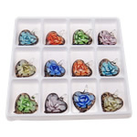 Colgantes de cristal de Murano con Flor Interior, Corazón, color mixto, 38x35.50x11.50mm, agujero:aproximado 6mm, 12PCs/Caja, Vendido por Caja