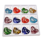 Pendentifs Murano de mode, chalumeau, coeur, couleurs mélangées, 50x45x10.50mm, Trou:Environ 8mm, 12PC/boîte, Vendu par boîte