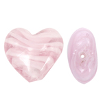 Perles de Murano à torsion intérieure, chalumeau, coeur, rose, 28x26x14mm, Trou:Environ 2mm, 100PC/sac, Vendu par sac