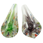 Colgantes de cristal de Murano con Flor Interior, Hoja, color mixto, 29x56x10mm, agujero:aproximado 7mm, 12PCs/Caja, Vendido por Caja