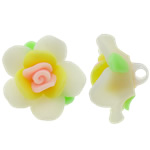 Polymer Clay Gyöngyök, Virág, fehér, 32x20mm, Lyuk:Kb 4mm, 100PC-k/Bag, Által értékesített Bag