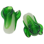 Granulos artesanais de  Lampwork, vidrilho, vegetal, feito à mão, verde, 19x13mm, Buraco:Aprox 2.5mm, 100PCs/Bag, vendido por Bag