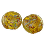 Silberfolie Lampwork Perlen, flache Runde, gelb, 25x12mm, Bohrung:ca. 2-3mm, 100PCs/Tasche, verkauft von Tasche