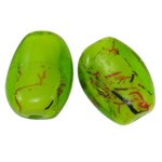 Handgemaakte Lampwork Beads, Ovaal, groen, 29x22x12mm, Gat:Ca 2mm, 100pC's/Bag, Verkocht door Bag