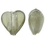Perline di vetro Murano foglia argento, vetro lavorato, Cuore, lamina di argento, ciano, 15.50x16x10mm, Foro:Appross. 2mm, 100PC/borsa, Venduto da borsa