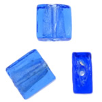 Koraliki szklane ze zsrebrną folią, Lampwork, Kwadrat, srebrna folia, błękit, 12x12x5.50mm, otwór:około 1.5mm, 100komputery/torba, sprzedane przez torba