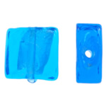 Ezüst fólia Lampwork gyöngyök, Négyzet, kék, 12x12x5.50mm, Lyuk:Kb 1.5mm, 100PC-k/Bag, Által értékesített Bag