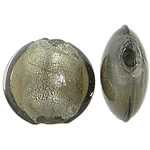Perline di vetro Murano foglia argento, vetro lavorato, Cerchio piatto, lamina di argento, grigio, 19.5-21x19-20x9.5-10mm, Foro:Appross. 2mm, 100PC/borsa, Venduto da borsa