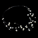 Collar de Perlas Natural de Freshwater, Perlas cultivadas de agua dulce, con Hilo cristal, latón cierre de langosta, Pepitas, Blanco, 4-10mm, Vendido para 17 Inch Sarta