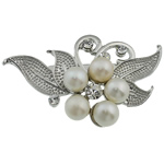 Freshwater Pearl Brooch, with Brass, Flower, with rhinestone, white, 58.50x36x20mm, Sold By PC