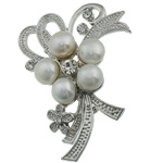 Freshwater Pearl Brooch with Brass Flower with rhinestone white Sold By PC