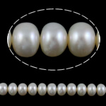 Pulsante coltivate in acqua dolce Perla, perla d'acquadolce coltivata naturalmente, bianco, Grade AA, 9-10mm, Foro:Appross. 0.8mm, Venduto per 15 pollice filo
