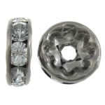 Separadores de Diamantes de Imitación, metal, Donut, chapado en color plomo negro, con diamantes de imitación, 8x8x3.50mm, agujero:aproximado 1.8mm, 1000PCs/Bolsa, Vendido por Bolsa