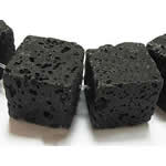 Perles de lave naturelle, lave volcanique, cube, noire, 6x6x6mm, Longueur Environ 15.5 pouce, 10Strandstoron/lot, Environ 65PC/brin, Vendu par lot