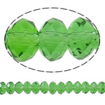 Rondell Kristallperlen, Kristall, grasgrün, 3x4mm, Bohrung:ca. 0.5mm, Länge 18 ZollInch, 10SträngeStrang/Menge, ca. 150PCs/Strang, verkauft von Menge