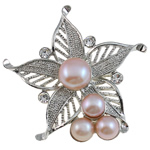 Freshwater Pearl Brooch with Brass Flower purple Sold By PC