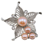 Freshwater Pearl Brooch with Brass Flower with rhinestone purple Sold By PC