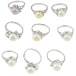 Freshwater Pearl Finger Ring with Brass platinum color plated with rhinestone & mixed 8-8.5x10-11.8mm US Ring .5 Sold By Lot