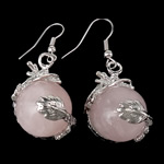 Rose Quartz Drop Earring brass earring hook Dragon platinum color plated Length 1.65 Inch Sold By Lot