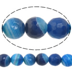 Perle Agate bleue naturelle, Rond, machine à facette & strie, 8mm, Trou:Environ 0.8-1mm, Longueur 15 pouce, 10Strandstoron/lot, Vendu par lot