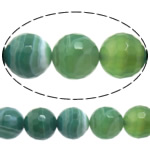 Natural Green Akaatti helmet, Pyöreä, kone kasvot & raita, 12mm, Reikä:N. 1-1.5mm, Pituus N. 15 tuuma, 5säikeet/erä, Myymät erä