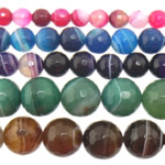 Agat pärlor, Blandad agat, Rund, fasetterad & rand, blandade färger, 14mm, Hål:Ca 1-1.5mm, Längd 15 inch, 5Strands/Lot, Säljs av Lot