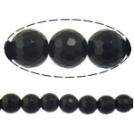 Black Stone Beads, Ronde, gefacetteerde, 10mm, Gat:Ca 1mm, Lengte Ca 15 inch, 10strengen/Lot, Ca 37pC's/Strand, Verkocht door Lot