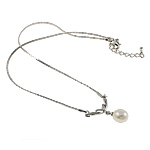 Gėlo vandens perlų Žalvaris grandinės karoliai, su Žalvarinis, Ašara, natūralus, baltas, 11mm, Parduota už 15.5 Inch Strand