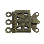 Messing Box Sluiting, Rechthoek, antiek brons plated, 3-streng, nikkel, lood en cadmium vrij, 10x7x2.50mm, Gat:Ca 1mm, 200pC's/Bag, Verkocht door Bag