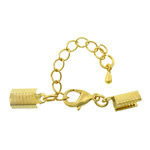 Brass Lobster Claw Cord Clasp gold color plated with cord tip nickel lead & cadmium free 42mm  Sold By Lot