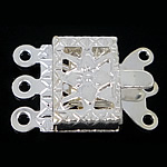 Messing Box Sluiting, Rechthoek, silver plated, 3-streng, nikkel, lood en cadmium vrij, 10x7x2.50mm, Gat:Ca 1mm, 200pC's/Bag, Verkocht door Bag