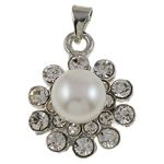 Freshwater Pearl Pendants with Rhinestone & Brass Flower natural with rhinestone white nickel lead & cadmium free Approx Sold By PC
