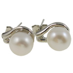 Orecchini perle d'acquadolci , perla d'acquadolce coltivata naturalmente, ottone Inserisci, Cupola, bianco, 8x12x19mm, 10Pairspaio/borsa, Venduto da borsa