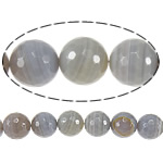 Natural Grey Agate perler, Grå Agate, Runde, maskine facetteret & stribe, 8mm, Hole:Ca. 1.5mm, Længde 15 inch, 5Strands/Lot, Solgt af Lot