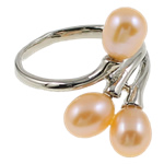 Pierścień z perłami słodkowodnymi, Perła naturalna słodkowodna, ze Mosiądz, Naturalne, różowy, 21x28x23.50mm, średnica wewnętrzna:około 18mm, rozmiar:8, sprzedane przez PC