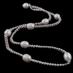 Přírodní Sladkovodní Pearl náhrdelník, s Nylon kabel, Rýže, bílý, 11-13mm, Prodáno za 21 inch Strand