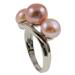 Pierścień z perłami słodkowodnymi, Perła naturalna słodkowodna, ze Mosiądz, Naturalne, fioletowy, 21x26x10mm, średnica wewnętrzna:około 18mm, rozmiar:8, sprzedane przez PC