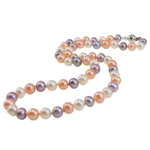 Natūralūs gėlavandenių perlų karoliai, Gėlo vandens perlų, žalvarinis durtuvas užsegimas, Turas, natūralus, 7-8mm, Parduota už Apytiksliai 17 Inch Strand