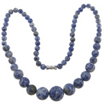 Natural Gemstone Necklace Blue Spot zinc alloy screw clasp Round 6-12mm Length Approx 17 Inch Sold By Lot