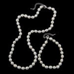 Natural Cultured Freshwater Pearl Jewelry Sets, bracelet & necklace, brass lobster clasp, Round, white, 7mm, Length:16 Inch,  7 Inch, Sold By Set