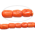 Přírodní Coral korálky, Trubka, načervenalá oranžová, 10-14x11-17mm, Otvor:Cca 1.5mm, Délka Cca 17 inch, 10přediva/Lot, Prodáno By Lot