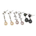 Orecchini perle d'acquadolci , perla d'acquadolce coltivata naturalmente, in acciaio inox Inserisci, naturale, colori misti, 6x26-8x40.5mm, 5Pairspaio/borsa, Venduto da borsa
