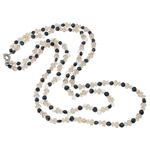 Natūralūs gėlavandenių perlų karoliai, Gėlo vandens perlų, su Krištolas, žalvarinis pavasario žiedas sagtimi, natūralus, 6-8mm, Parduota už Apytiksliai 23.5 Inch Strand