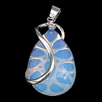 Pendentifs opale de mer, Opaline, avec laiton, larme, Placage de couleur platine, 21.50x33x11mm, Trou:Environ 4x6mm, 20PC/lot, Vendu par lot