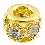 Rhinestone Brass perle, Mesing, Drum, zlatna boja pozlaćen, bez trol & s Rhinestone, nikal, olovo i kadmij besplatno, 11x7mm, Rupa:Približno 5mm, 100računala/Lot, Prodano By Lot