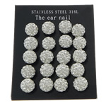Stainless Steel Stud Earrings 316L Stainless Steel with Rhinestone Clay Pave Round with 55 pcs rhinestone original color 10mm 0.8mm  Sold By Lot