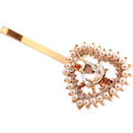 Hair Slide Zinc Alloy with Glass Pearl Heart gold color plated with rhinestone nickel lead & cadmium free 5cm Sold By Lot