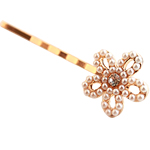 Hair Slide Zinc Alloy with Glass Pearl Flower rose gold color plated with rhinestone nickel lead & cadmium free 5cm Sold By Lot