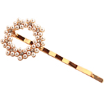 Hair Slide Zinc Alloy with Glass Pearl gold color plated with rhinestone nickel lead & cadmium free 5cm Sold By Lot
